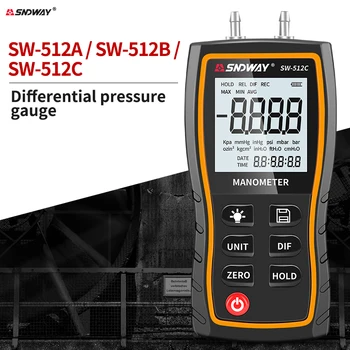 SNDWAY SW-512 Series Digitální Manometr Tlakoměr pro měření Tlaku Vzduchu ±103.42 0.01 KPa Rozlišení tlaku vzduchu Diferenciální Měřidlo Kit Tools