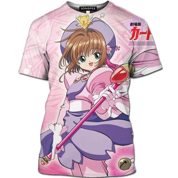 3D Anime Card Captor Print T Shirt Manga KINOMOTO SAKURA Grafické T-košile, Dítě, Móda Streetwear Krátký Rukáv Harajuku Y2k Tees