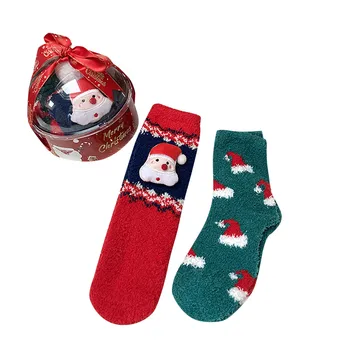 Zimní Vánoční Přikládání Coral Sametové Holky Punčochy Kolena Vysoké Ponožky Cat Stripe Vzor