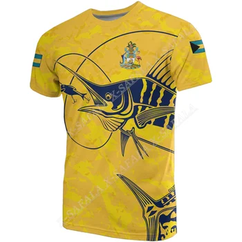 Bahamy Žlutá Marlin erb 3D Tisk Mesh Vlákno Tričko Letní Top Tee Mens Streetwear Krátký Rukáv Sportovní Oblečení pro volný čas