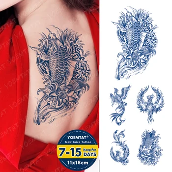 Semi-Permanentní Bylinné Japonském stylu Kapr Lotus Vodotěsné Dočasné Tetování Samolepky Šťávy Inkoust Trvalé Rameno Falešné Tetování, Ženy, Muži