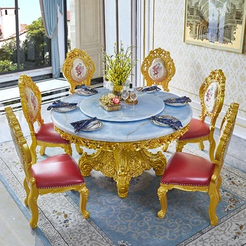 Evropský Kulatý Stůl Americké Luxusní Restaurace Villa Mramorová Kulatý Stůl Jídelní Stůl s Otočným Stolem
