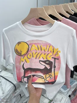 Ženy Bílé tričko Harajuku Vintage korejský Y2k O-Krk Grafický Tisk Grunge Růžové Tričko Top Módní Tričko Streetwear Letní 2023