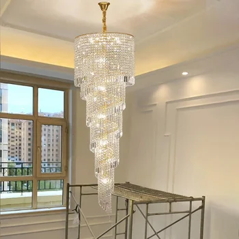 luxusní schodiště lustr, osvětlení, zlaté home dekor crystal lampa spirála design chodbě, hale dlouhé závěsné svítidlo