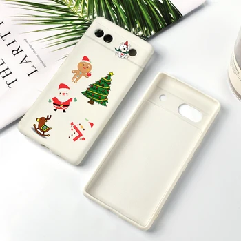 Vánoční Santa Claus Telefon Pouzdro pro Google Pixel 8 8pro 7a 7Pro 7 6a 6 6Pro Luxusní Měkký Bílý Tekutý Silikonový Kryt Nárazníku