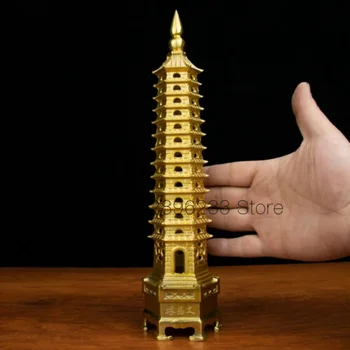 30cm Čínské Starožitné Bronzové Pagoda Staré Mosazné Wenchang Pagoda SNT