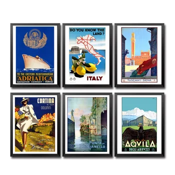 Itálie Země Aqvila Venezia-Milano Monreale Řím, Bergamo Lignano Cortina Cattolica Ročník Cestování Plakát